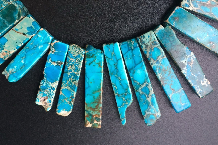 15.5" 20~50*6mm Blue Aqua Terra Jasper graduated slab,Top Drilled Stick beads, imperssion jasper