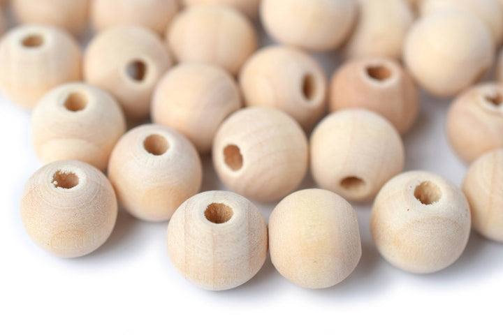 100PCS 8mm/10mm/12mm Natural Wooden round beads, 2.5~3mm hole