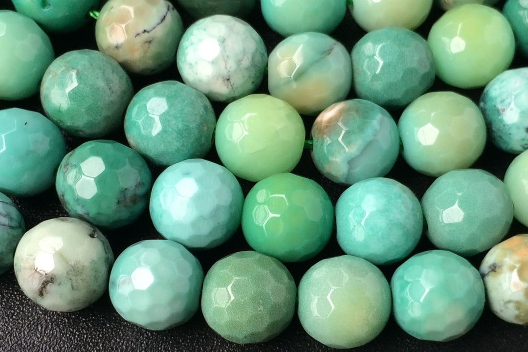 15.5" Natural Moss Green Opal 10mm/12mm/14mm round 128 faceted beads, Natural Green gemstone