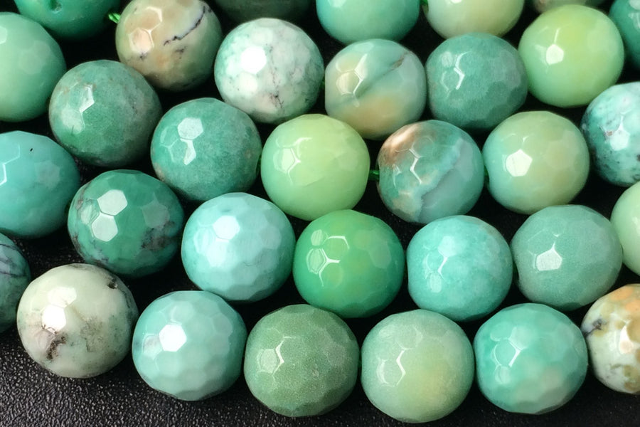 15.5" Natural Moss Green Opal 10mm/12mm/14mm round 128 faceted beads, Natural Green gemstone