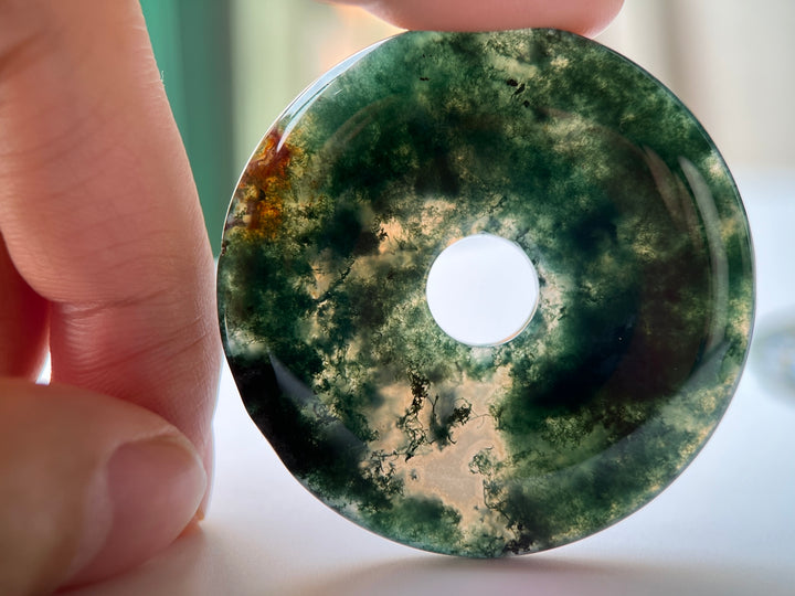 1PC 50mm natural green moss agate Round donut pendant