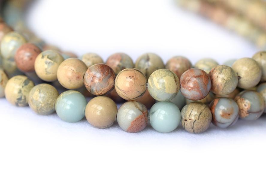 15.5" Blue Aqua Terra Jasper round beads 8mm/10mm, blue African opal beads, blue impression jasper
