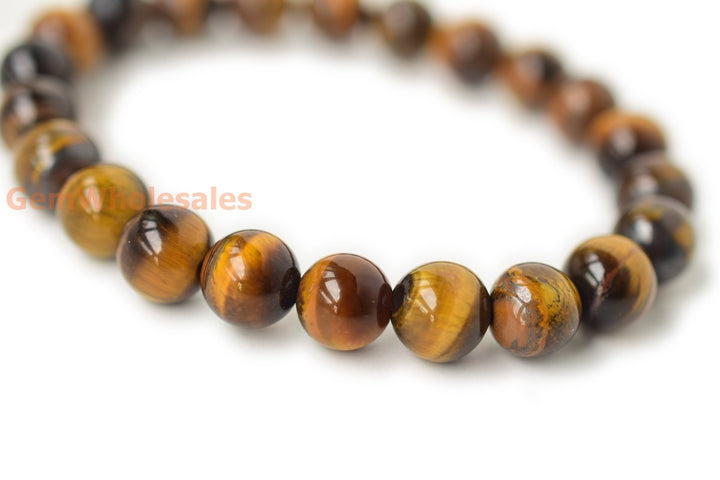 7" 8mm Natural yellow tiger eye round beads stretch bracelets