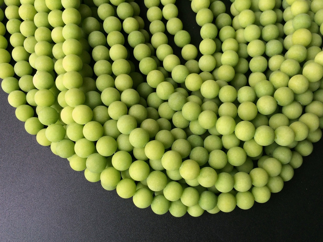 15.5" 6mm/10mm matte apple green dyed jade round beads