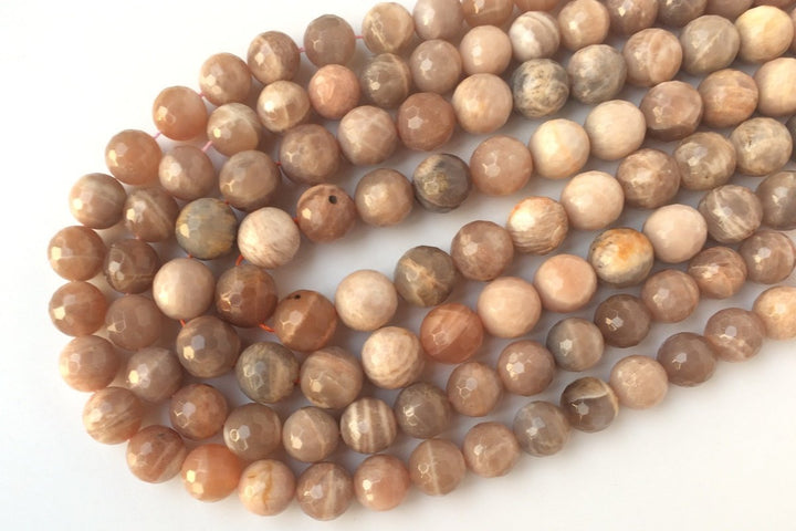 15.5" Natural Sunstone 12mm/14mm round 128 faceted beads