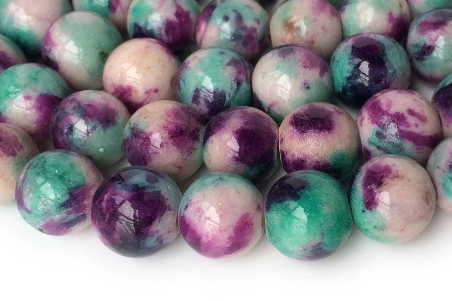 15.5" 8mm Dyed Green purple white jade round jewelry beads X10