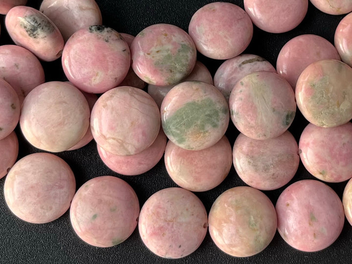 15.5" 16mm Peru rhodonite round coin beads, red semi-precious stone