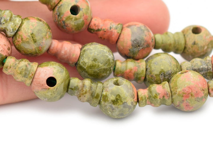 5 Sets 10mm Natural Unakite T hole beads set, Guru Mala Cones Beads