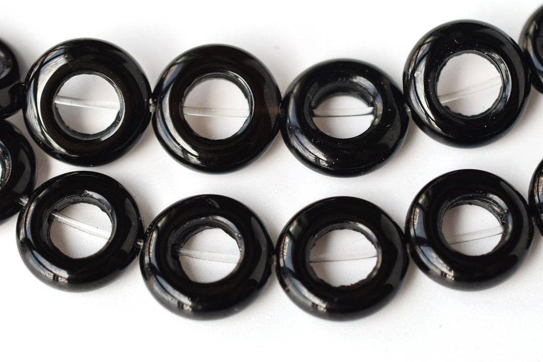 15.5" 10mm black Agate onyx round Donut jewelry beads supply