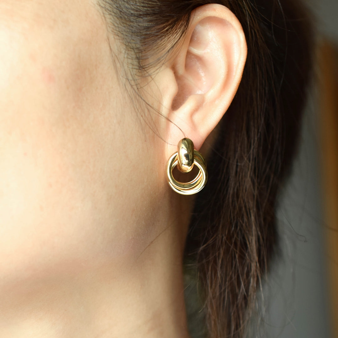 15x22mm Gold plated brass earrings, fashion earrings for her, 2 circle