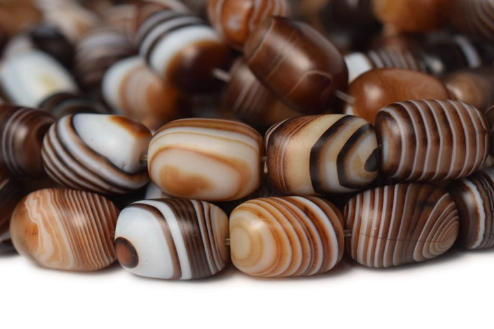 15" 13x17mm Matte brown stripe Agate barrel drum beads