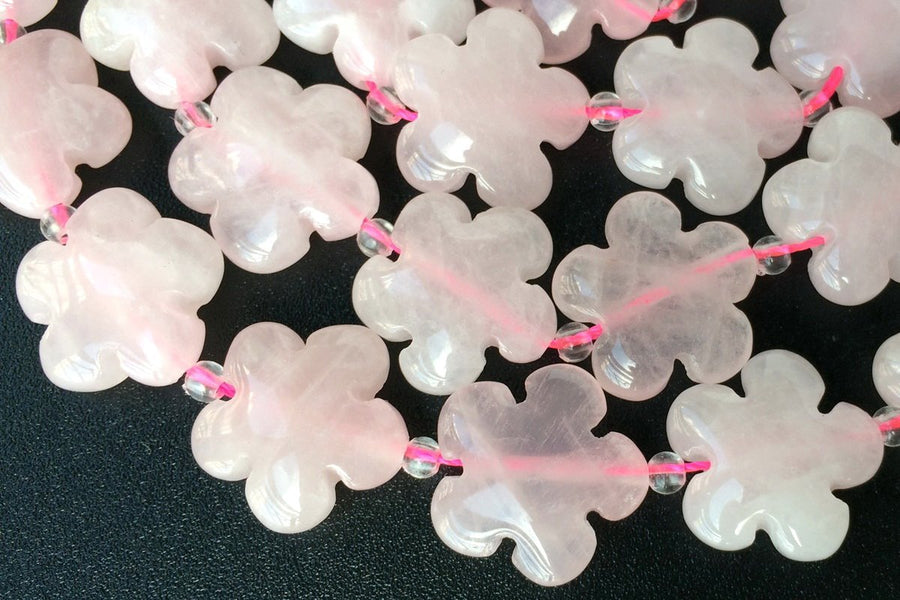 15.5" Natural Rose quartz flower 15/20mm,semi-precious stone,gemstone