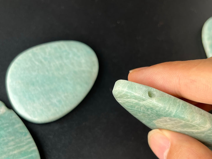 1PC 55~65mm Natural Amazonite stone big flat nugget pendant Side hole