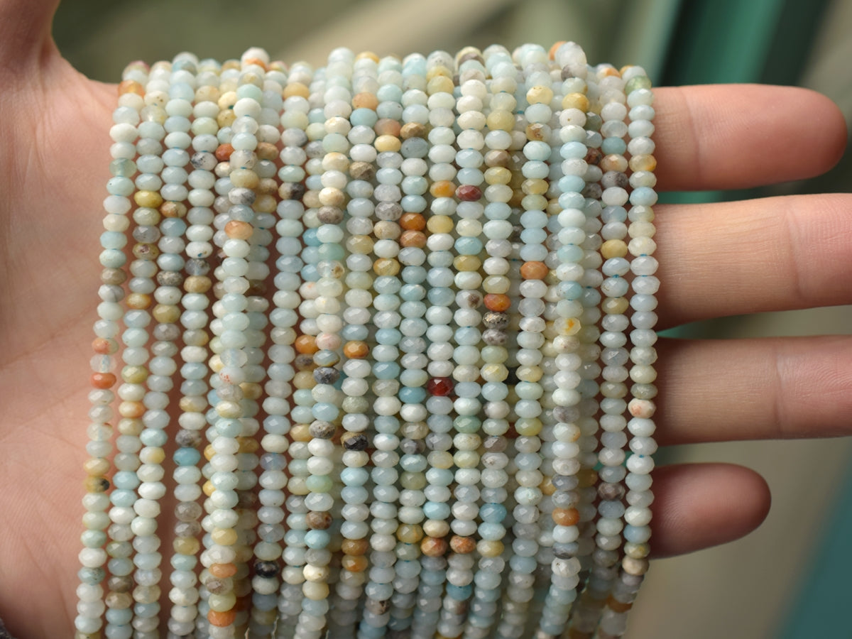 15.5" 2x4mm Natural amazonite rondelle beads, amazonite roundel faceted