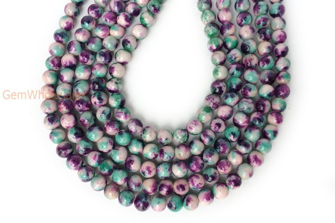 15.5" 8mm Dyed Green purple white jade round jewelry beads X10