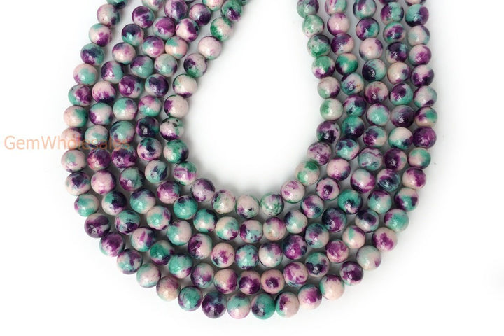 15.5" 8mm Dyed Green purple white jade round jewelry beads X10