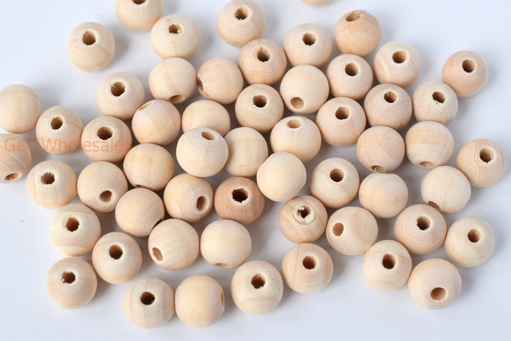 100PCS 8mm/10mm/12mm Natural Wooden round beads, 2.5~3mm hole