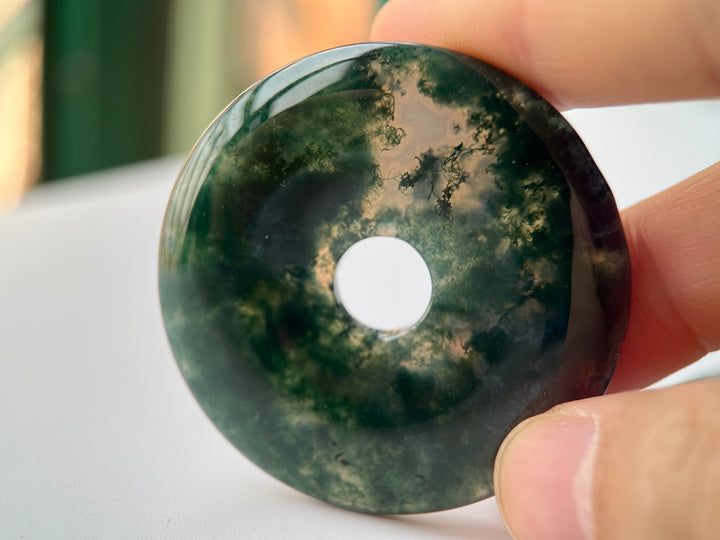 1PC 50mm natural green moss agate Round donut pendant