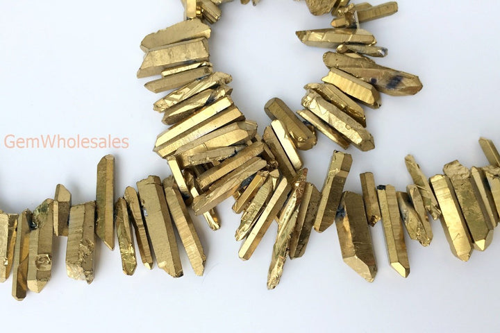 15.5" 4~7mmx~15~40mm Natural Rough Quartz Crystal Spike Beads golden color,nugget