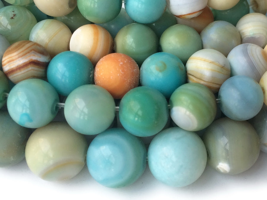 15" 8mm Green brown fire agate round semi precious stone beads