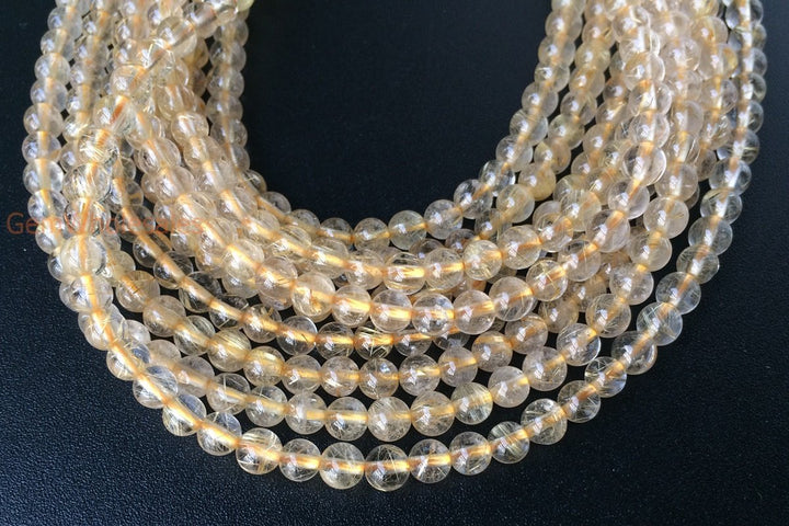 15.5" 4mm A Natural golden hair rutilated quartz round crystal beads