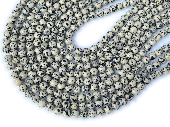 15.5" 14mm Natural dalmation jasper round beads, Black Dots beads