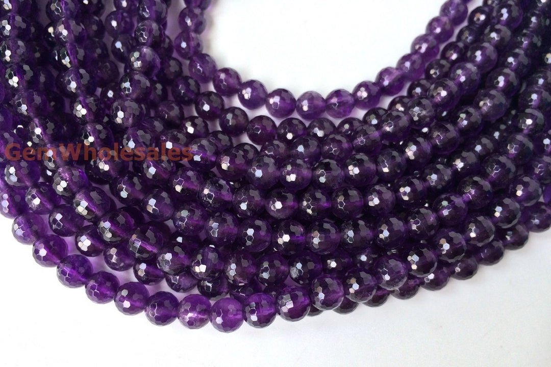 15.5" 6mm Natural Dark Amethyst round faceted quartz beads
