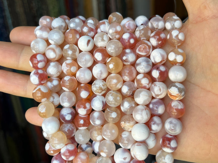 15" 10mm red white Dream Fire agate  multi color round beads