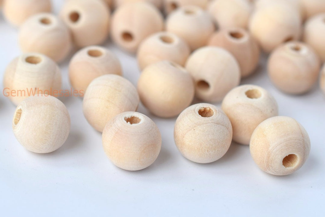 100PCS 8mm/10mm/12mm Natural Wooden round beads, 2.5~3mm hole