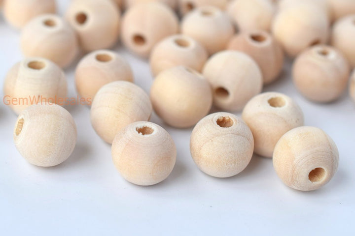 100PCS 8mm/10mm/12mm Natural Wooden round beads, 2.5~3mm hole