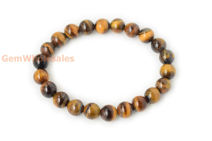 7" 8mm Natural yellow tiger eye round beads stretch bracelets