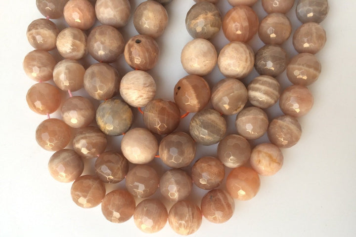 15.5" Natural Sunstone 12mm/14mm round 128 faceted beads