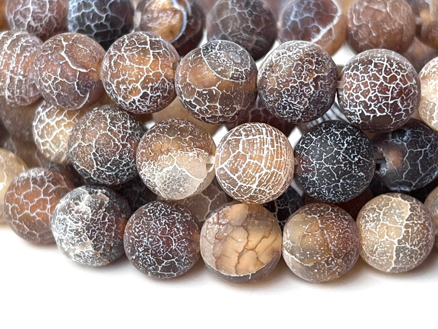 15" 8mm/10mm/12mm frosted brown dream fire dragon veins Agate Round beads