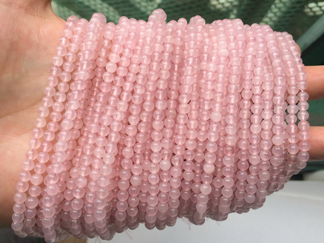 15" 4mm AA Natural Rose quartz round beads, pink crystal