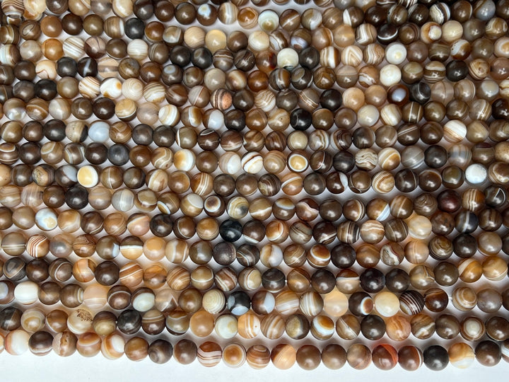 15" 8mm Matte/frosted brown stripe Agate Round beads