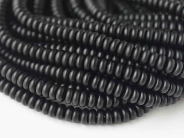 15.5" Matte/frosted black onyx/agate 4x8mm roundel beads, rondelle