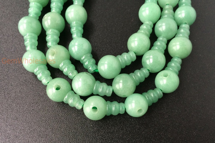 5 SETS 10mm Green aventurine T hole beads set, Guru Mala Cones Beads