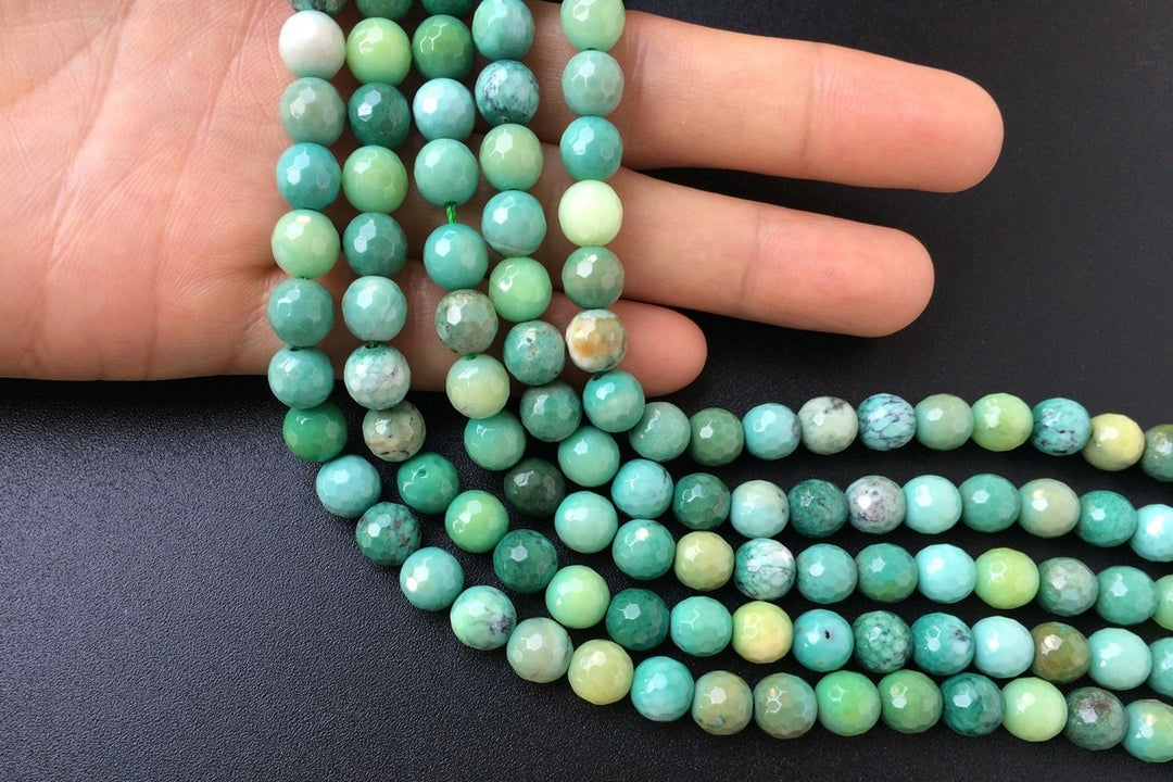 15.5" 8mm Natural Moss Green Opal round 128 faceted,gemstone,green grass agate
