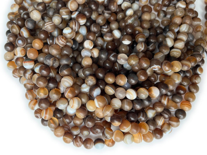 15" 8mm Matte/frosted brown stripe Agate Round beads