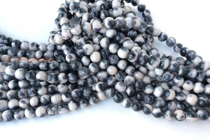 15.5" 8mm Dyed dark blue white jade round jewelry beads supply 04