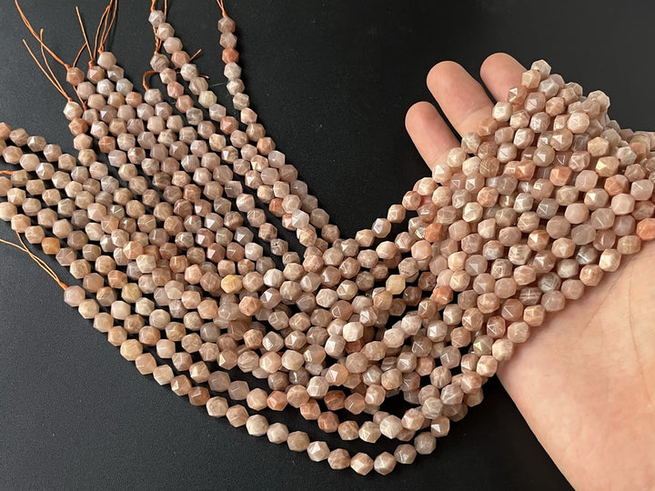 15“ 8mm/10mm natural Sunstone round star faceted beads