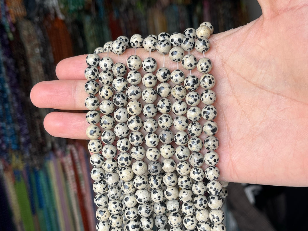 15.5" 14mm Natural dalmation jasper round beads, Black Dots beads