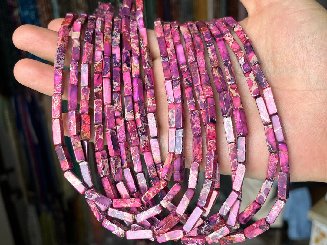 15.5“ 4x13mm purple emperor jasper rectangle tube beads