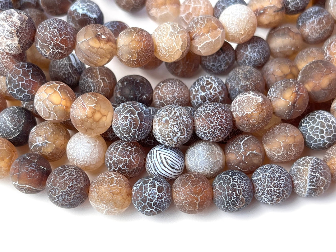 15" 8mm/10mm/12mm frosted brown dream fire dragon veins Agate Round beads
