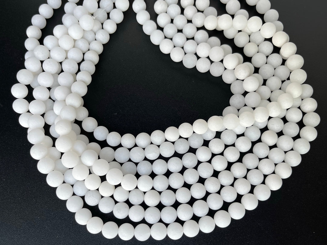 15.25" 6mm matte white dyed jade Round beads