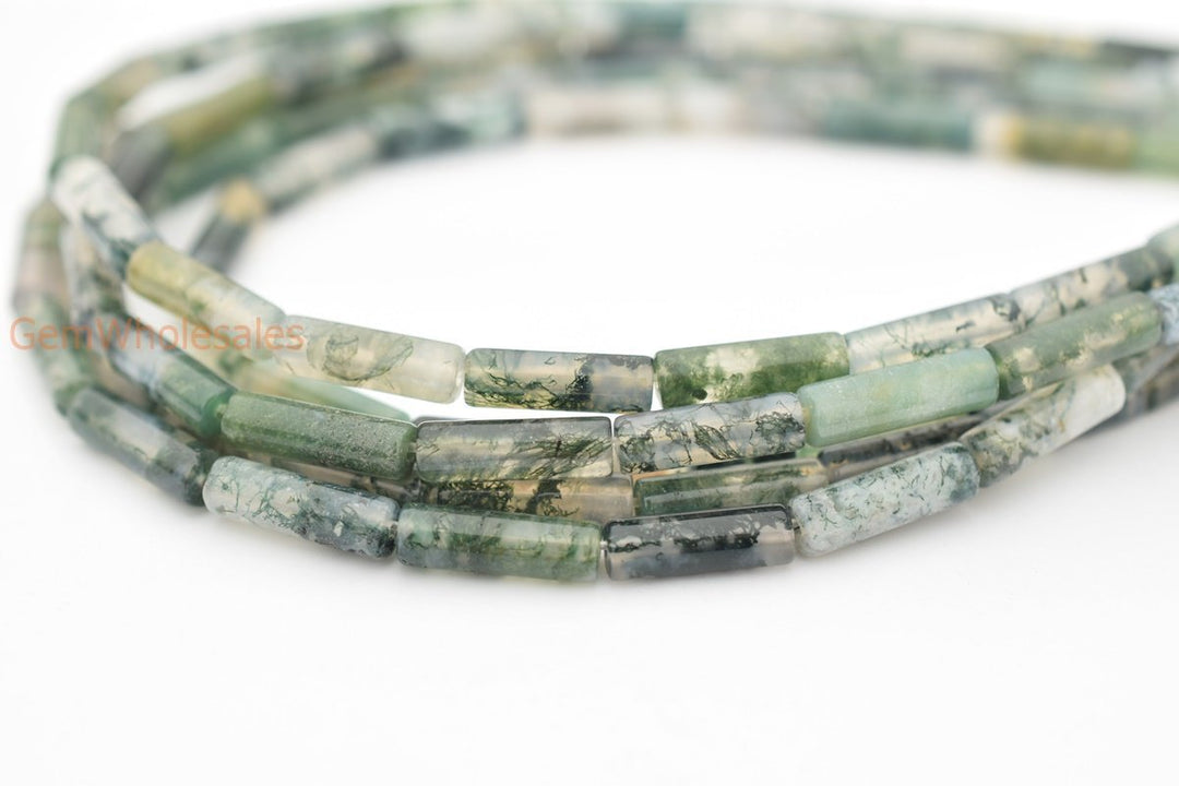15.5"Moss natural 4x13mm green moss Agate Tube beads Gemstone