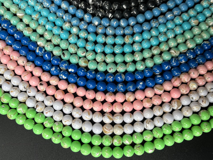 15.5" 6/8/10mm Pink Turquoise With Shell Inlay round beads MTL