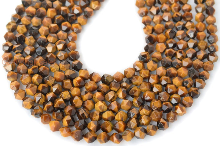 15.5" Yellow tiger eye faceted beads 8mm/10mm,  yellow color semi-precious stone
