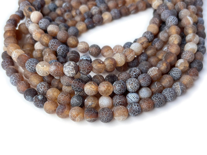 15" 8mm/10mm/12mm frosted brown dream fire dragon veins Agate Round beads