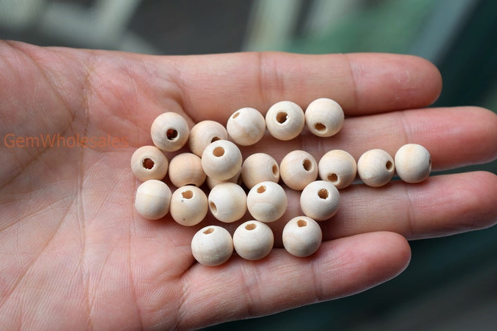 100PCS 8mm/10mm/12mm Natural Wooden round beads, 2.5~3mm hole